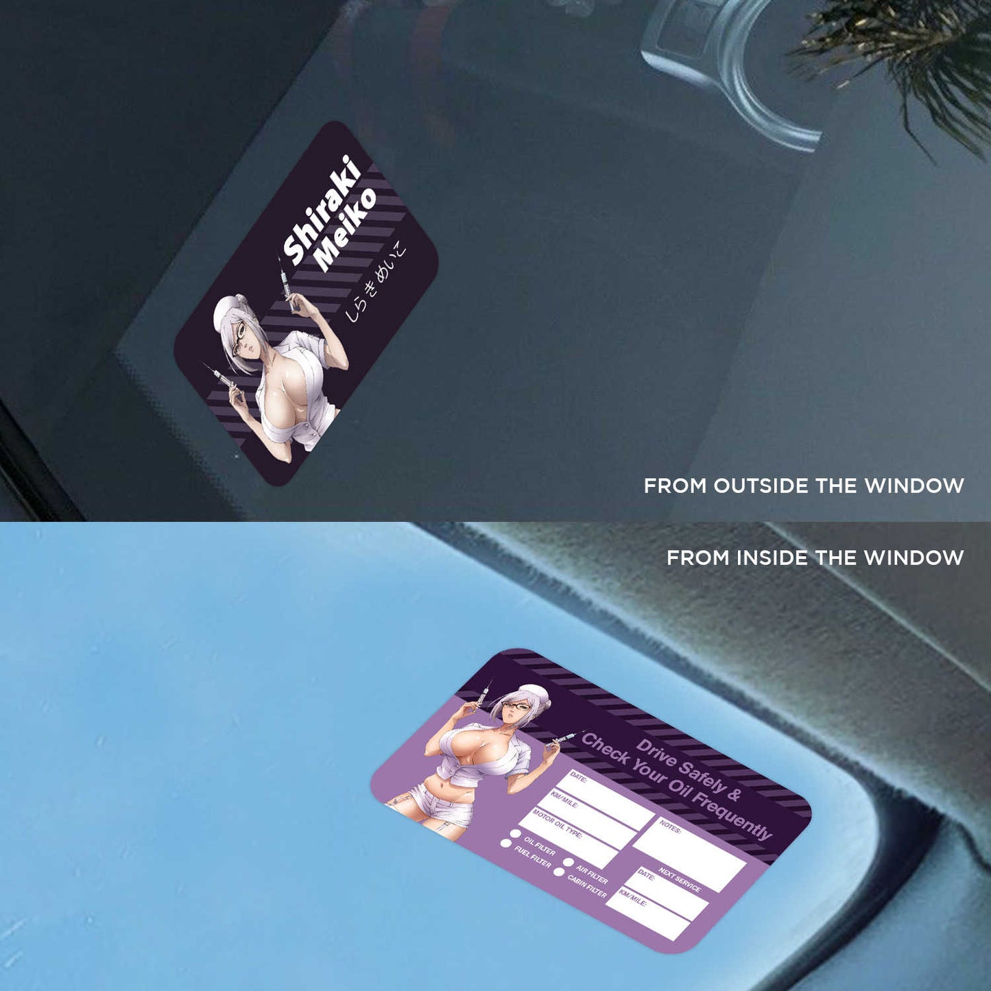 Shiraki Meiko Double Sided Drive Safely & Check Oil Frequently Vinyl Decal Sticker