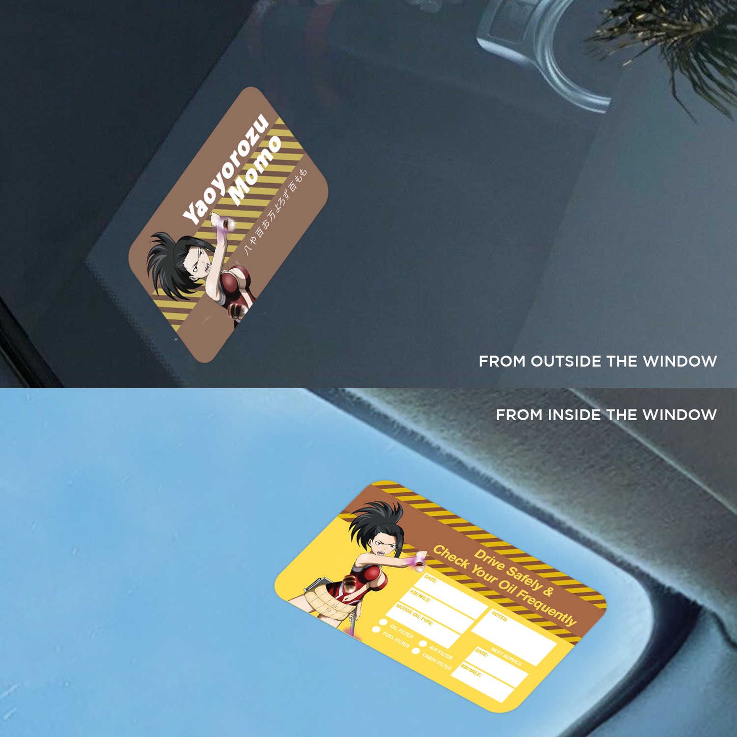 Yaoyorozu Momo Double Sided Drive Safely & Check Oil Frequently Vinyl Decal Sticker