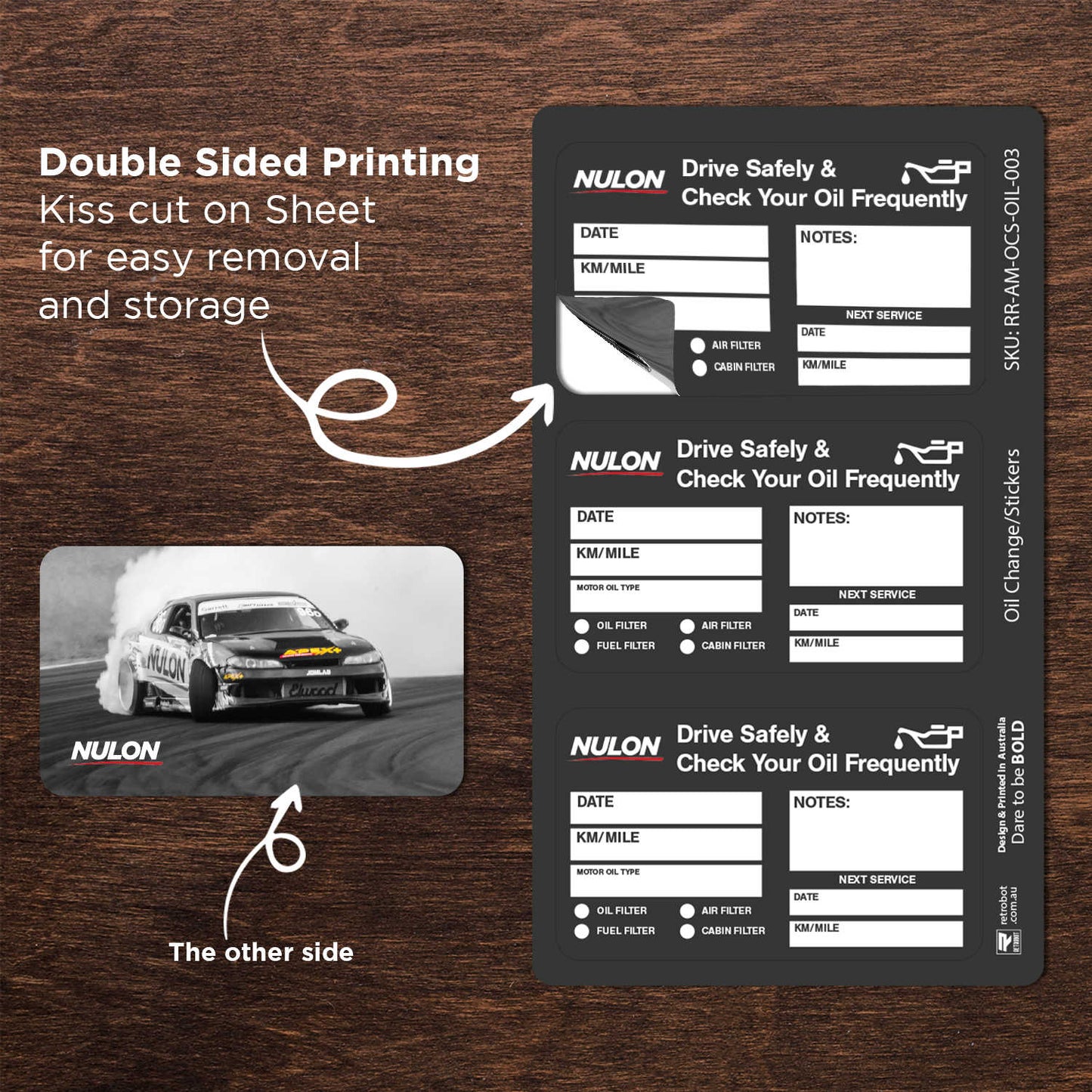 Nulon Oil Double Sided Drive Safely & Check Oil Frequently Vinyl Decal Sticker