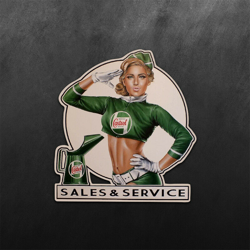 Castrol Oil Pinup Girl and Retro Car Decal Stickers