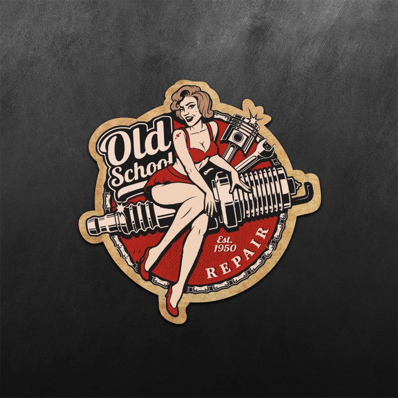 Old School Spark Plugs PinUp Girl Sticker