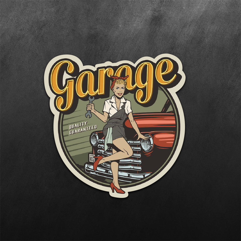 Retro Garage Service PinUp Girl Sticker