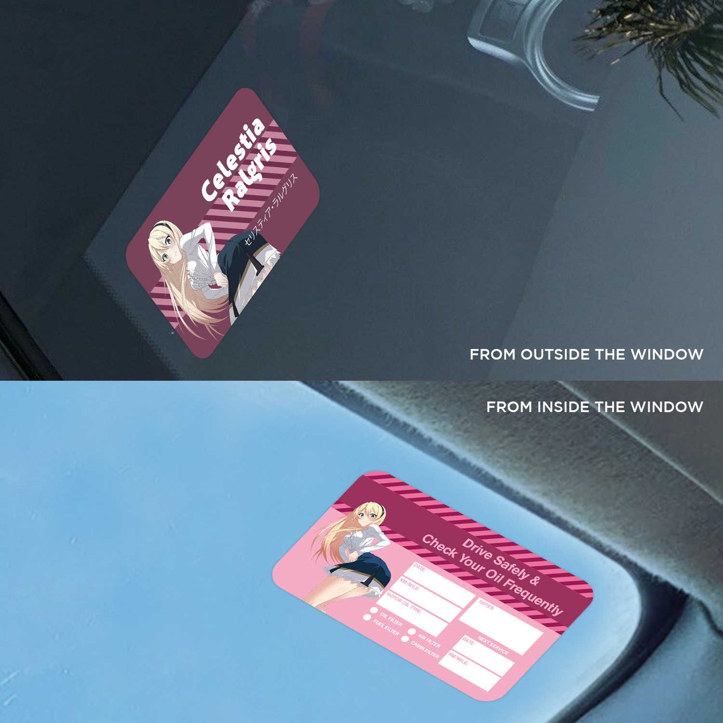 Celestia Ralgris Double Sided Drive Safely & Check Oil Frequently Vinyl Decal Sticker