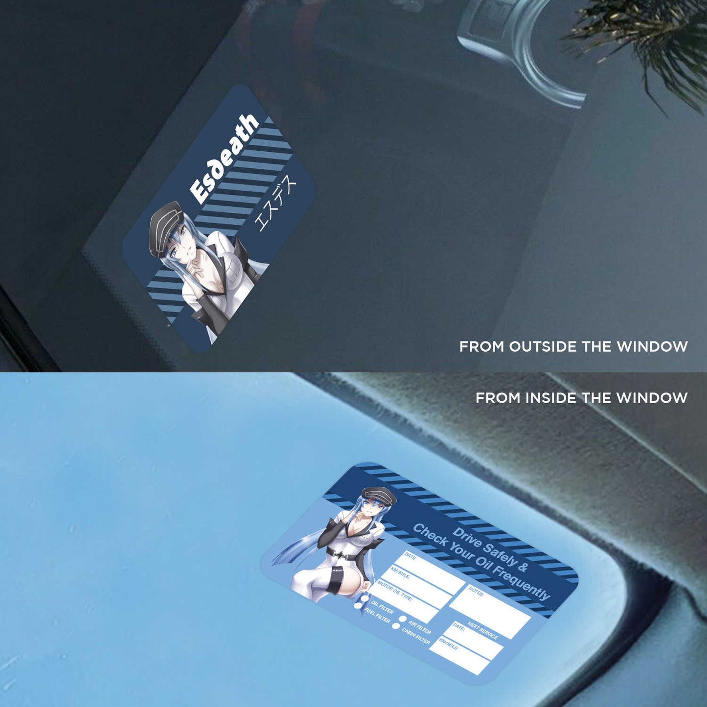 Esdeath Double Sided Drive Safely & Check Oil Frequently Vinyl Decal Sticker