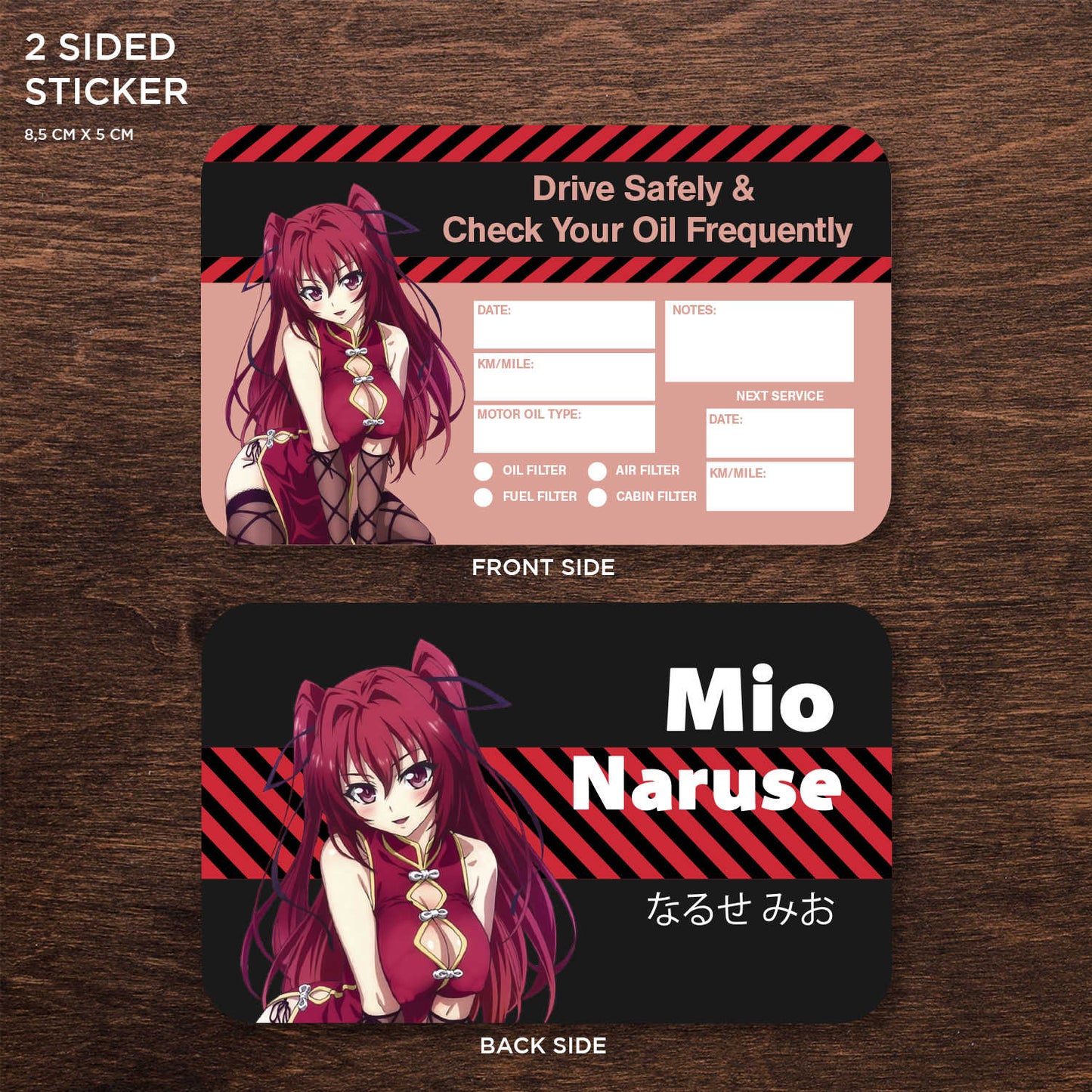 Mio Naruse Double Sided Drive Safely & Check Oil Frequently Vinyl Decal Sticker