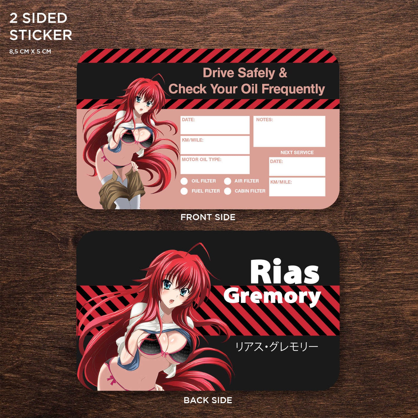 Rias Gremory Double Sided Drive Safely & Check Oil Frequently Vinyl Decal Sticker
