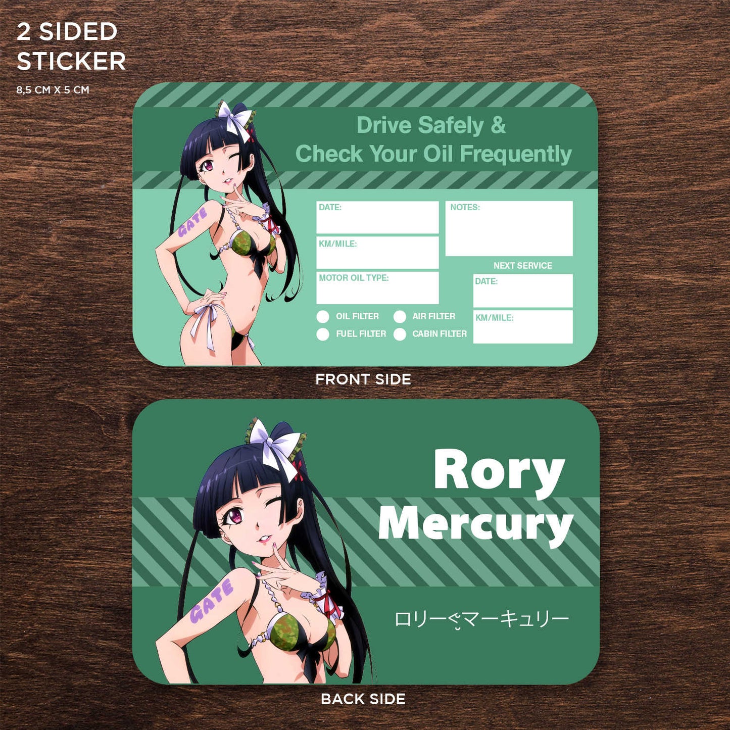 Rory Mercury Double Sided Drive Safely & Check Oil Frequently Vinyl Decal Sticker