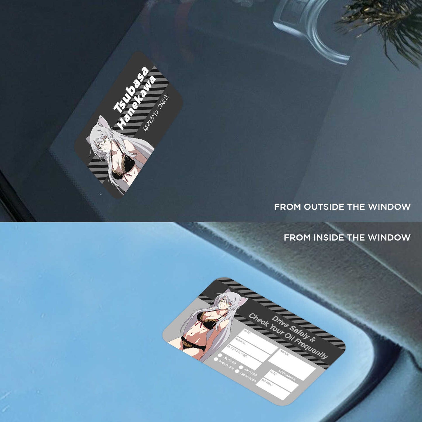 Tsubasa Hanekawa Double Sided Drive Safely & Check Oil Frequently Vinyl Decal Sticker