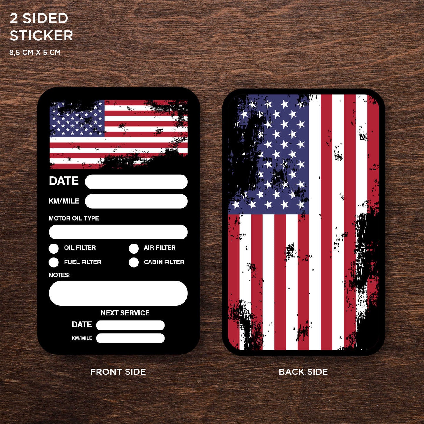 USA Flag Double Sided Drive Safely & Check Oil Frequently Vinyl Decal Sticker