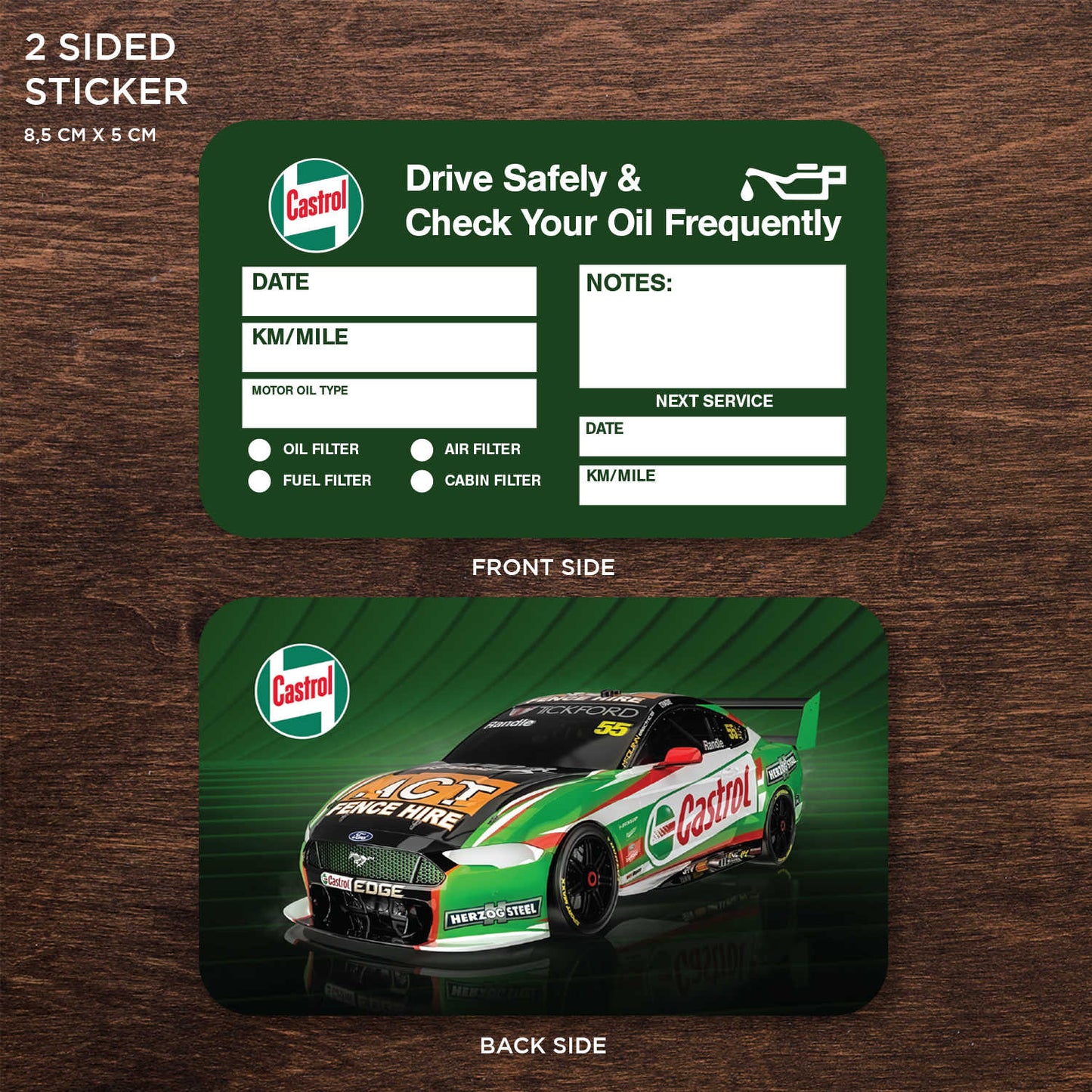 Castrol Oil Double Sided Drive Safely & Check Oil Frequently Vinyl Decal Sticker