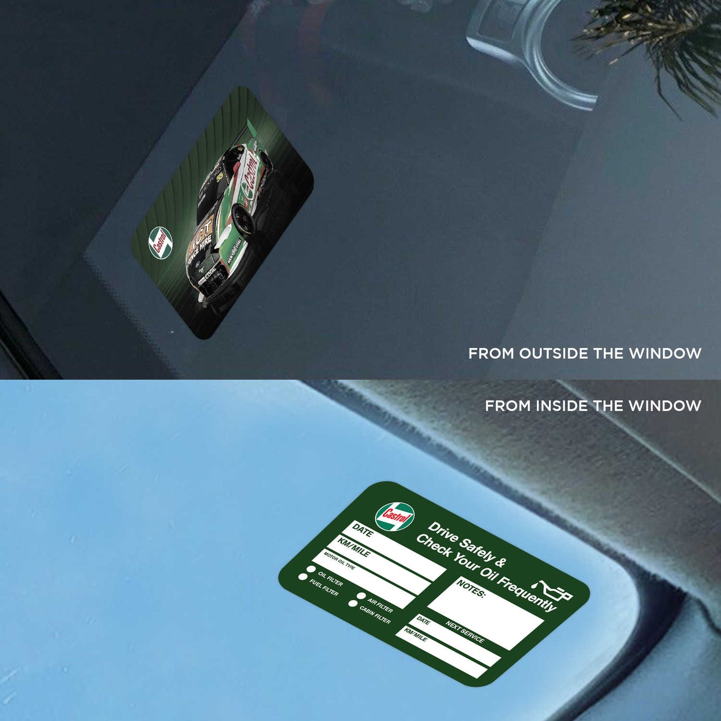 Castrol Oil Double Sided Drive Safely & Check Oil Frequently Vinyl Decal Sticker