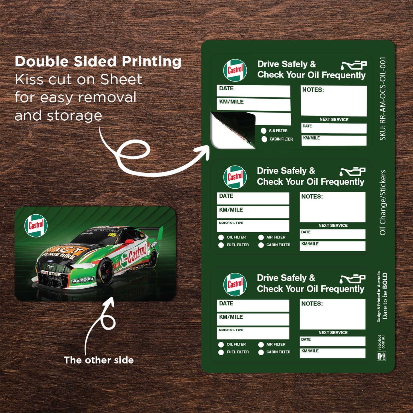 Castrol Oil Double Sided Drive Safely & Check Oil Frequently Vinyl Decal Sticker