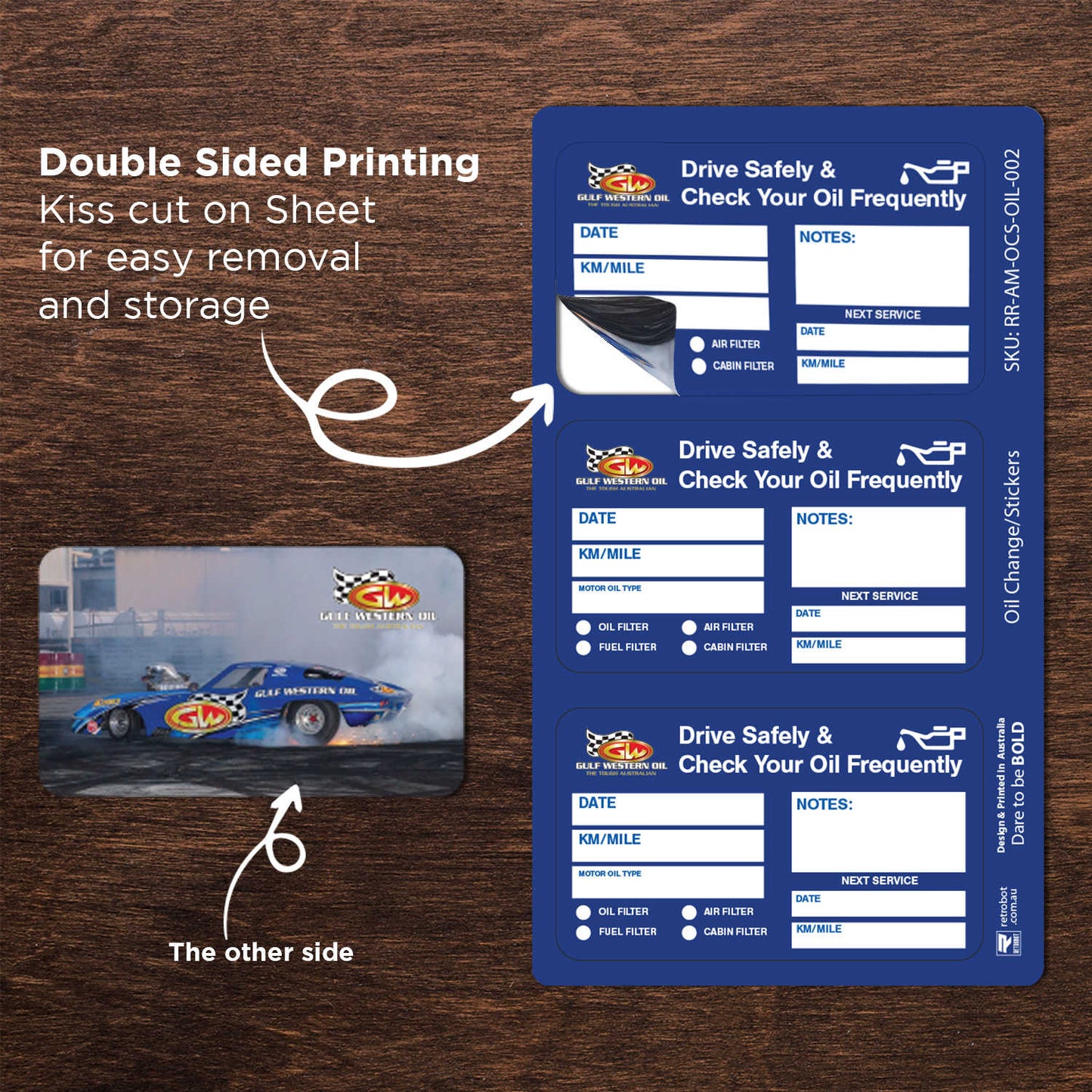 Gulf Western Oil Double Sided Drive Safely & Check Oil Frequently Vinyl Decal Sticker