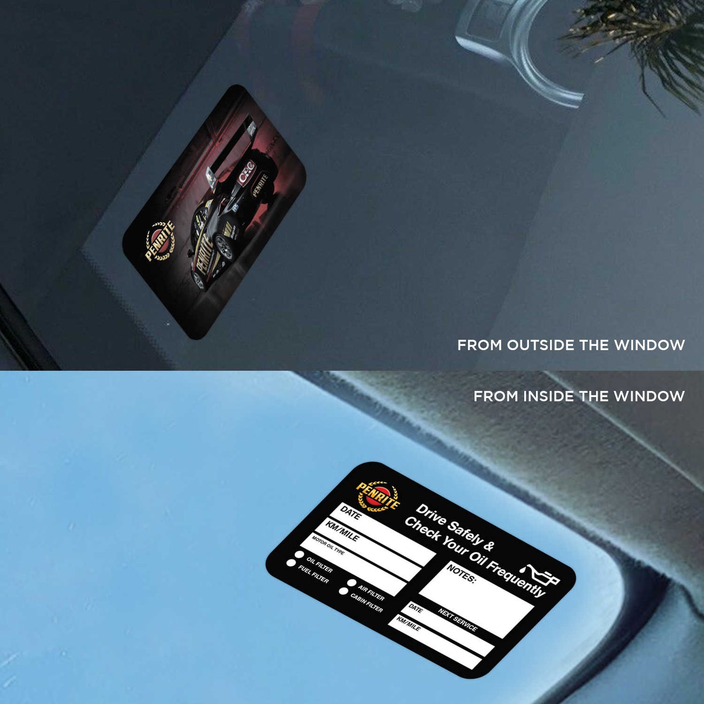 Penrite Oil Double Sided Drive Safely & Check Oil Frequently Vinyl Decal Sticker