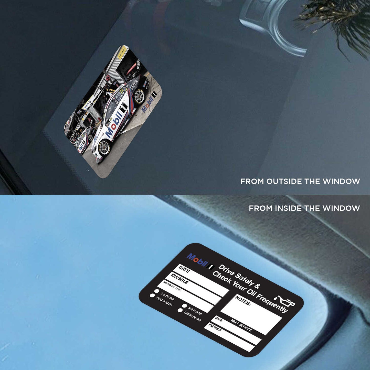 Mobil 1 Oil Double Sided Drive Safely & Check Oil Frequently Vinyl Decal Sticker