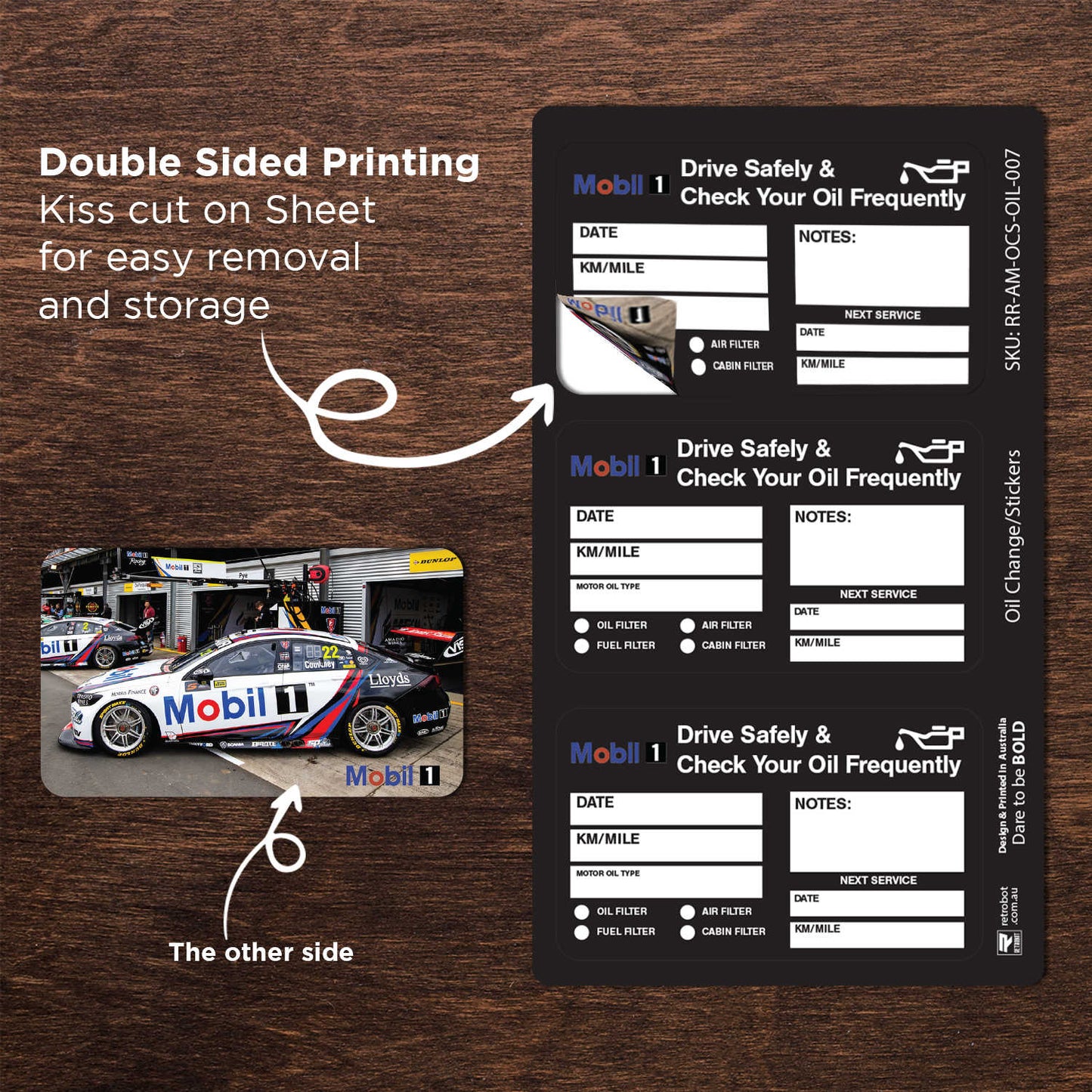 Mobil 1 Oil Double Sided Drive Safely & Check Oil Frequently Vinyl Decal Sticker