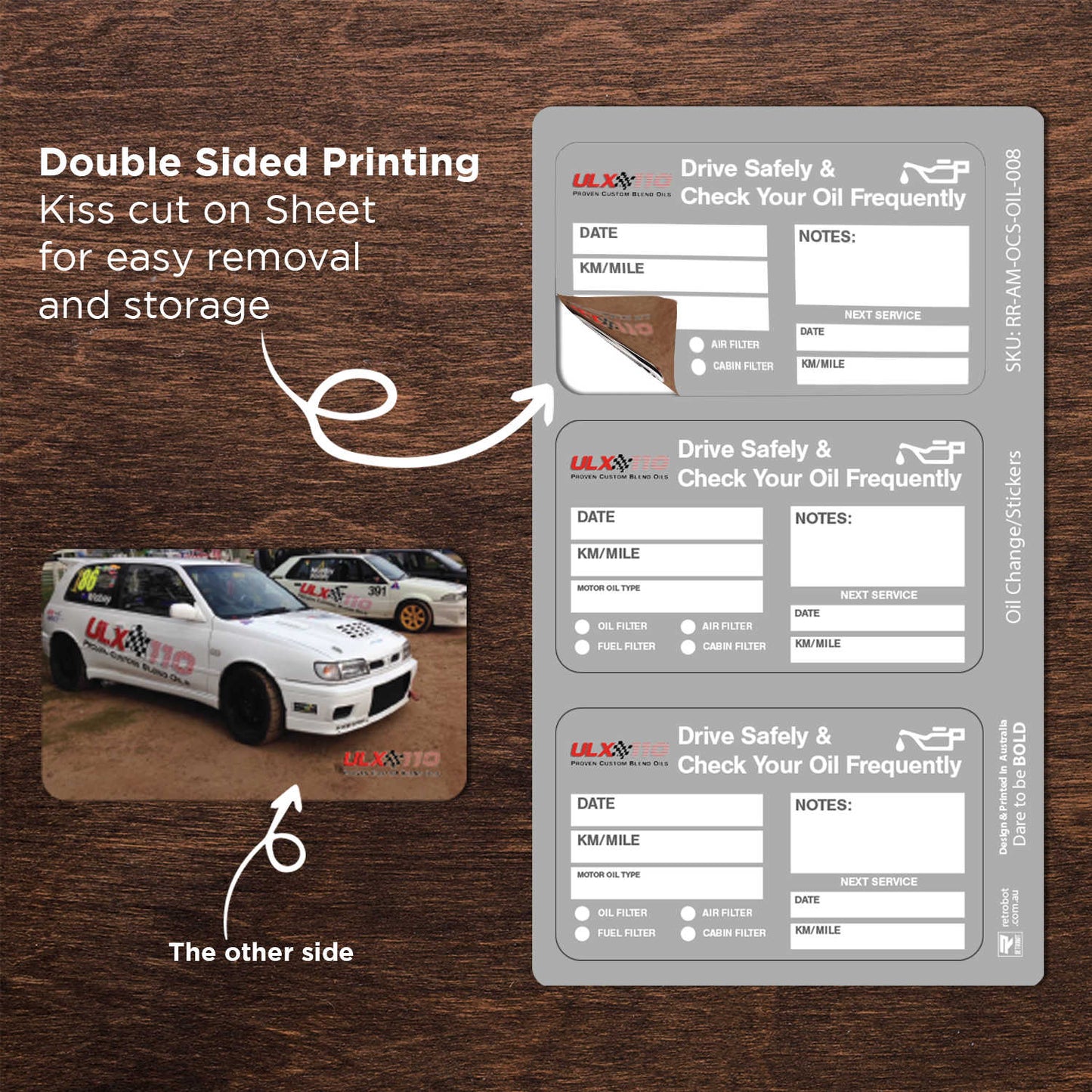 ULX Oil Double Sided Drive Safely & Check Oil Frequently Vinyl Decal Sticker