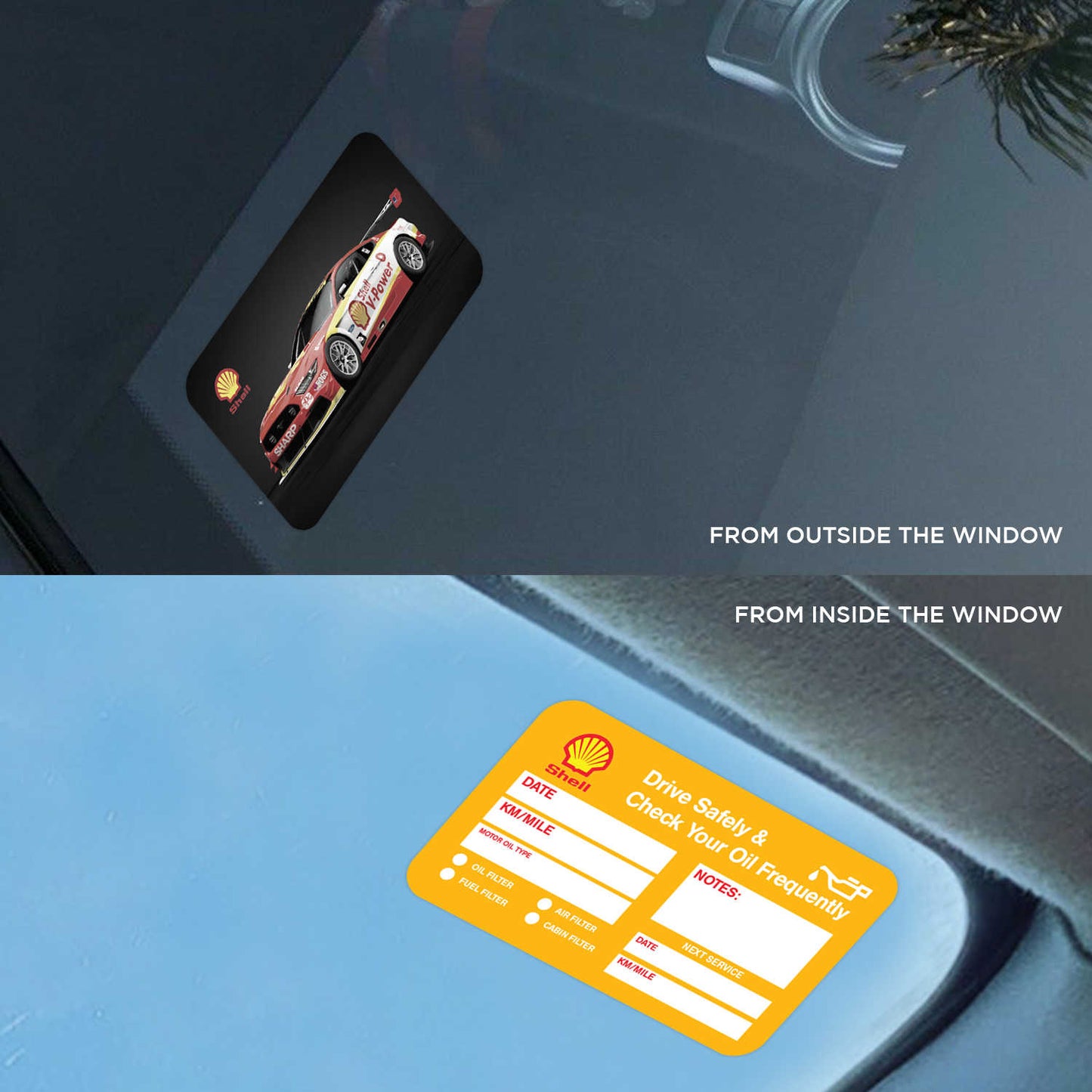 Shell Oil Double Sided Drive Safely & Check Oil Frequently Vinyl Decal Sticker