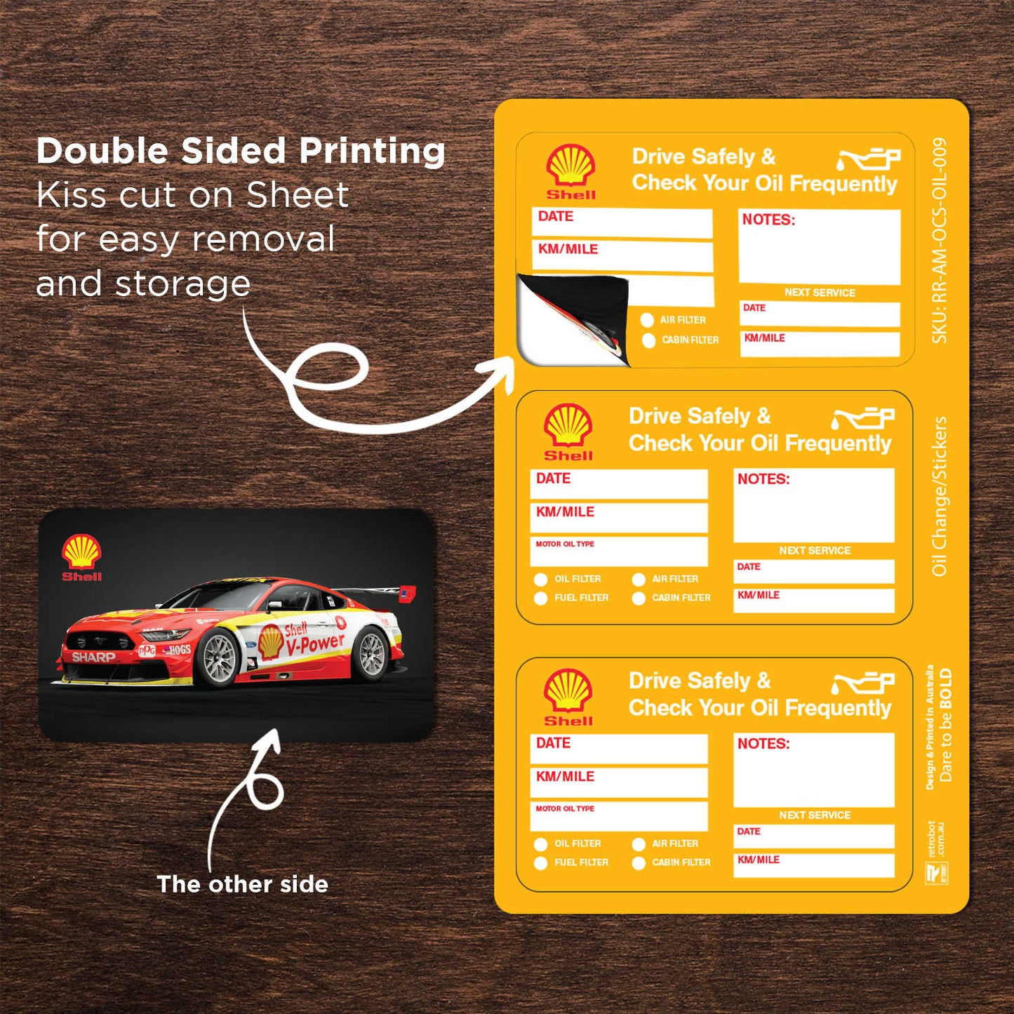 Shell Oil Double Sided Drive Safely & Check Oil Frequently Vinyl Decal Sticker