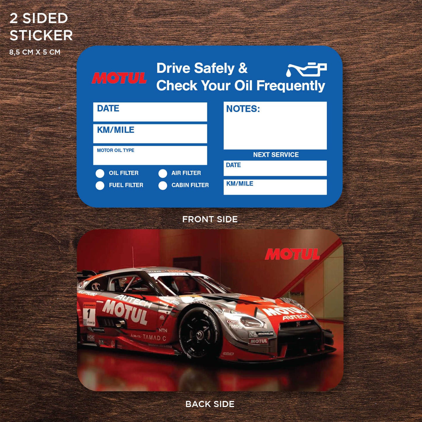 Motul Oil Double Sided Drive Safely & Check Oil Frequently Vinyl Decal Sticker