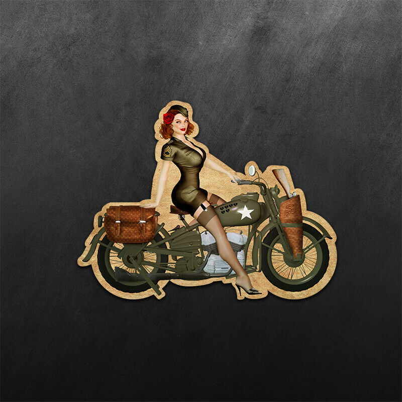 Retro Style 1942 Pin Up Girl On Bike Decal Stickers