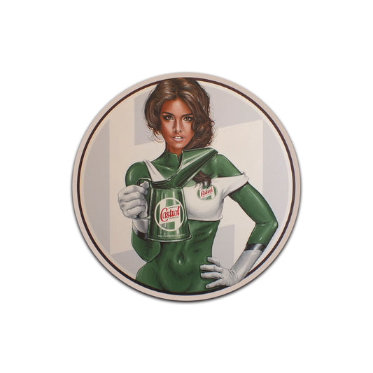 Round PinUp Girl Sticker Castrol Oil